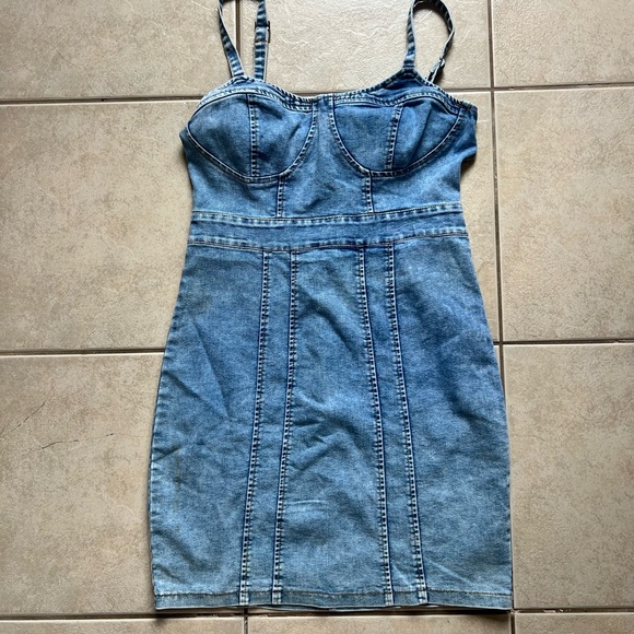 Dresses & Skirts - Fitted Blue Denim Mini Dress with Bustier Bodice